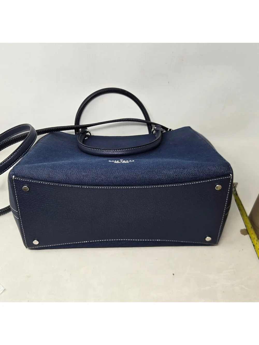 Kate Spade Leila medium triple compartment satchel Denim & Navy Leather EUC